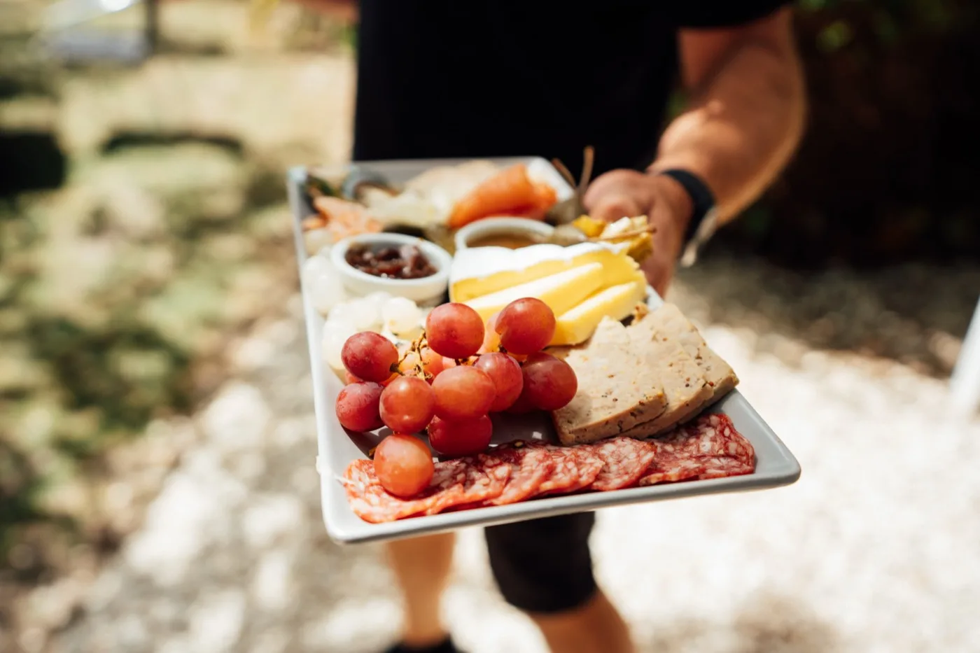Charcuterie platter being served
